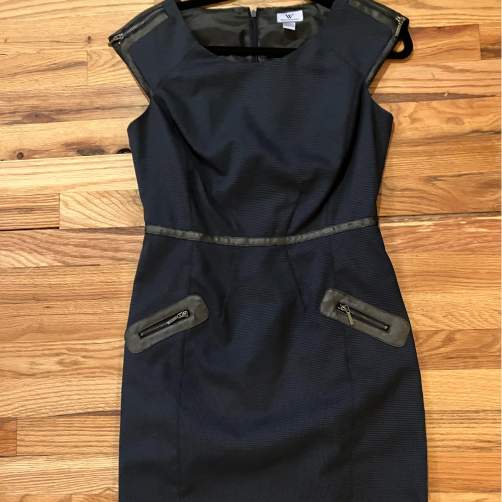 Worthington Navy & Black Houndstooth Dress with Black Leather Zips Size 4